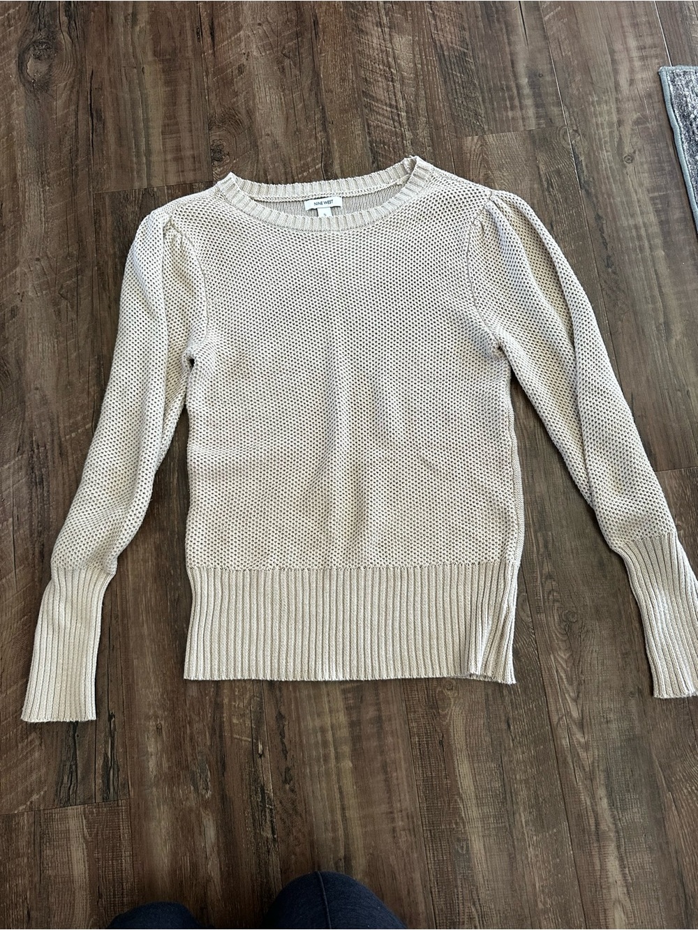 Nine West Cream Open-Knit Crewneck Sweater